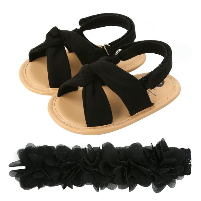 Diconna Baby Girls Sandals and Headband Set Non-Slip Flats and Flower Hairband