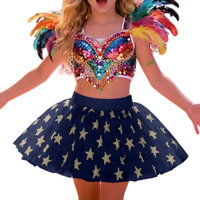 MIASHUI Girls Dance Skirt for Ballet Performance and Party Wear with Blue,3-4 Years