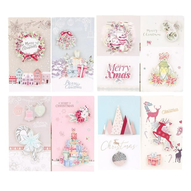 8Pcs Folded Christmas Greeting Cards Festive Season Cards Folded Christmas Cards B