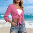 thumbnail image 5 of aohooy Womens Summer Cardigans Tie Front Shrug 3/4 Sleeve Bolero Cardigan Lightweight Casual Short Shawl Top Pink,XL, 5 of 9
