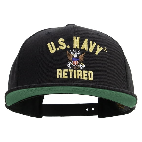 US Navy Retired Embroidered Wool Blend Prostyle Snapback Cap - Black OSFM