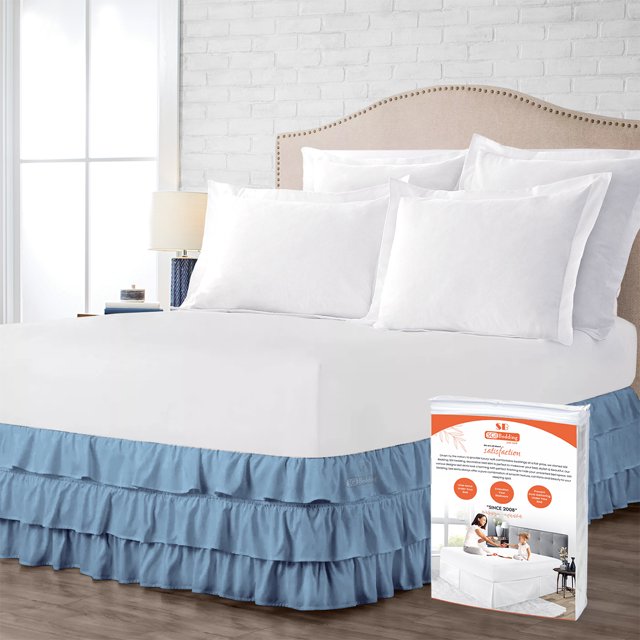 SGI Bedding 10" Drop Bed Skirt Twin Size Mediterranean Blue Solid Multi Ruffled Microfiber