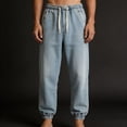 thumbnail image 4 of Xdegoge Denim Jogger Pants for Men Washed Trousers Cuffed Hem Relaxed Fit Elastic Waist Athletic Sweatpants with Pockets Casual Wear Daily Street Bottoms, 4 of 7