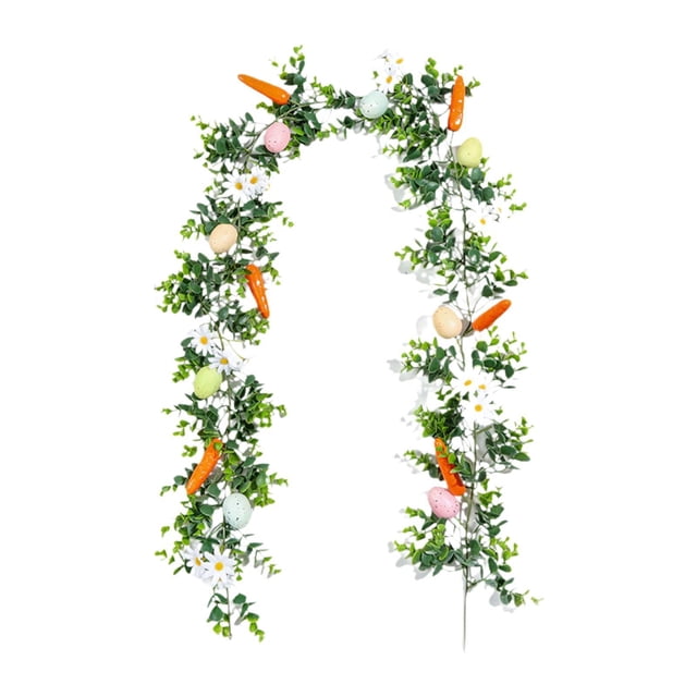 Guirnalda de Pascua, guirnalda de primavera, hojas verdes, guirnalda de huevos de Pascua artificiales, flores A