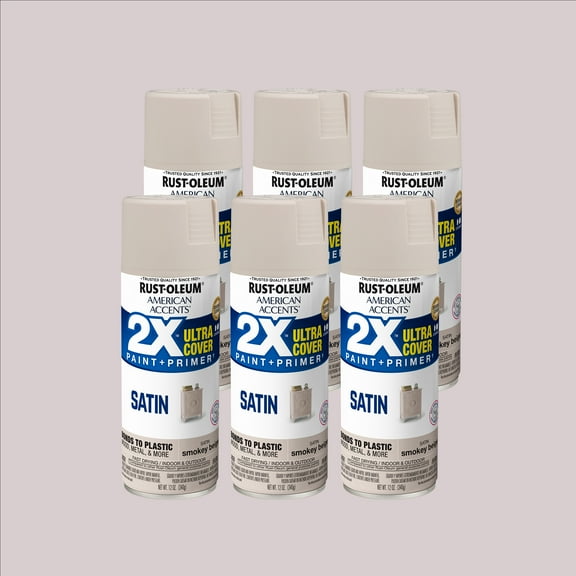 6 Pack, Smoky Beige Rust-Oleum American Accents 2X Ultra Cover Satin Spray Paint-327934, 12oz