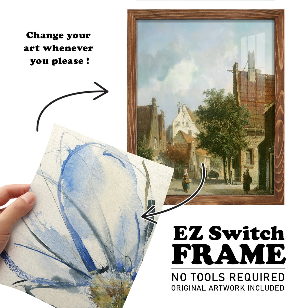 Cobalt & Paynes Petals I - Framed Print w/glass - Walnut