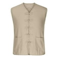thumbnail image 4 of VBTAPA Men Plus Size Vest Basic Solid Cotton Linen Waistcoat Vintage Buckle Undershirt Loose Casual Sleeeveless Shirt with Pockets Beige L, 4 of 7