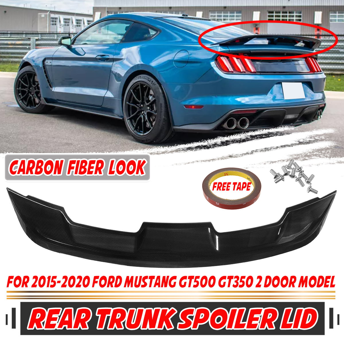 For 2015-20 Ford Mustang GT Track Pack Style ABS Matt Black Trunk Spoiler Wing