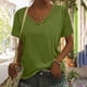 thumbnail image 2 of Top de encaje,Blusa tipo túnica de manga corta con cuello en V para mujer, corte holgado, mezcla de poliéster y elastano, ropa informal, sopatenor, 2 of 9