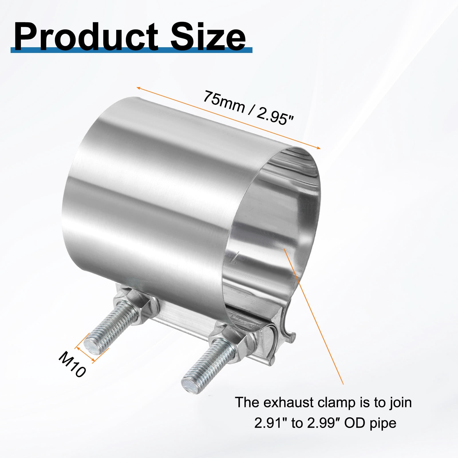 Exhaust Clamp 3" Stainless Steel Lap Joint Band Clamp Exhaust Pipes Connection with M10 Screws for Car Muffler Elbow Pipes