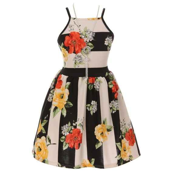 Little Girls Sleeveless Floral Graduation Holiday Dressy Flower Girl Dress Black 4 (J21KS36)