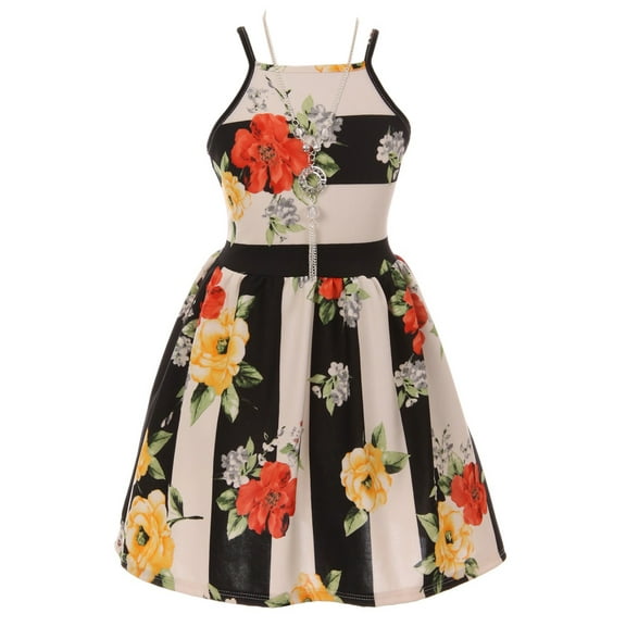 Little Girls Sleeveless Floral Graduation Holiday Dressy Flower Girl Dress Black 4 (J21KS36)