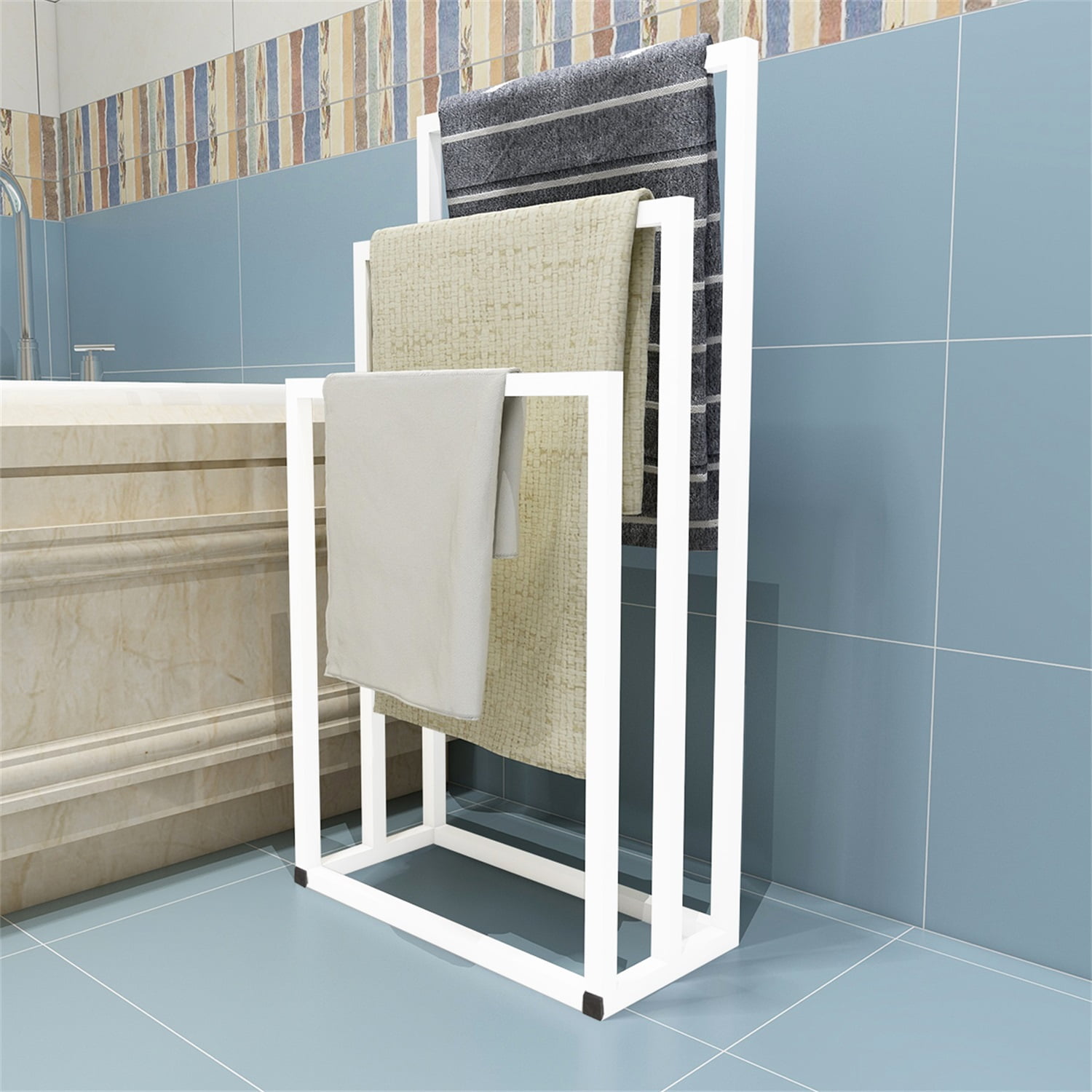 Lowestbest 3 Tier Metal Freestanding Towel Rack, Drying Towel Rack, Modern Hand Towel Organizer, Organization Next to Bath or Shower, Bathroom Accessorie, White Lowestbest 3 Tier Metal Freestanding Towel Rack, Drying Towel Rack, Modern Hand Towel Organizer, Organization Next to Bath or Shower, Bathroom Accessorie, White