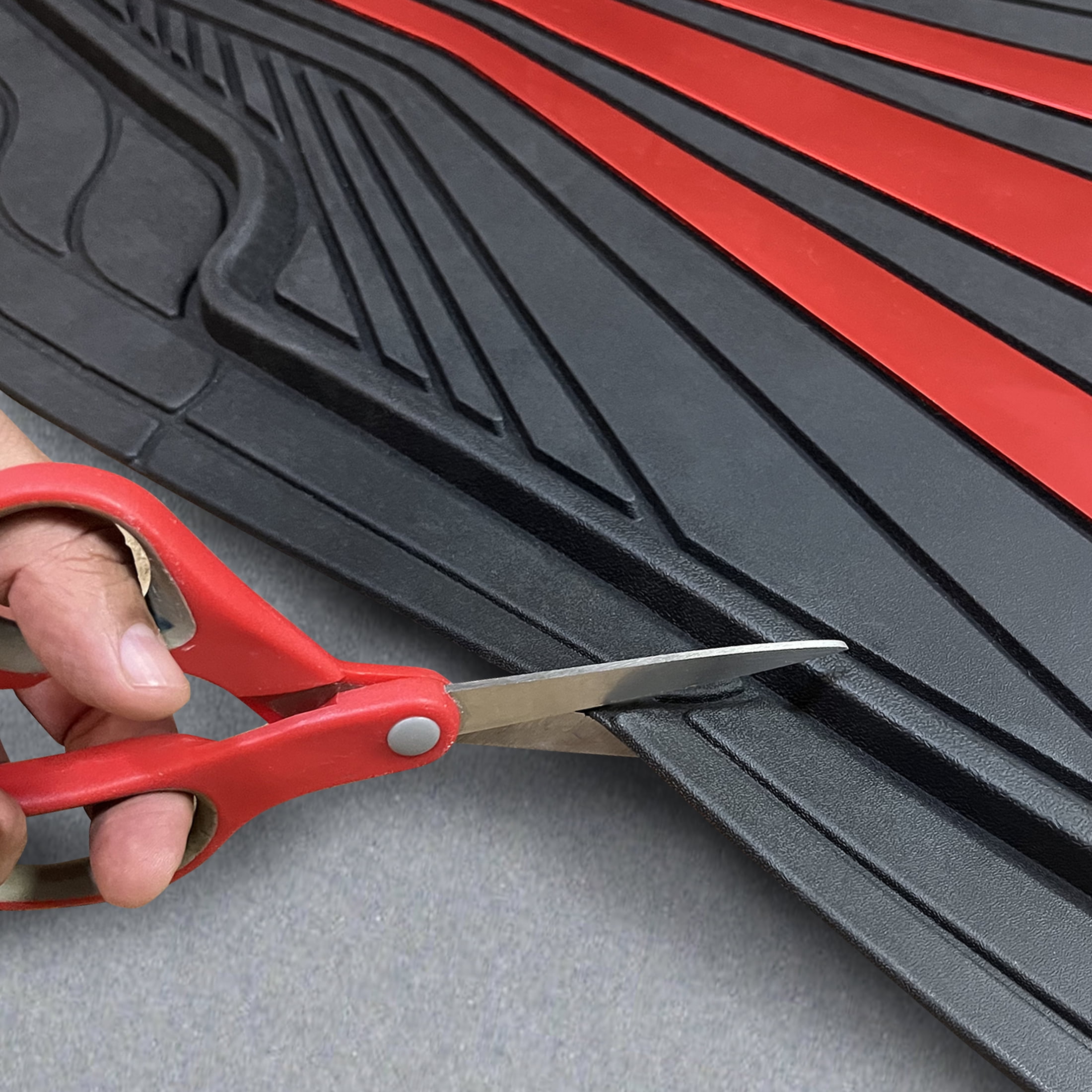 Auto Drive 4-Piece Black & Red All-Weather Rubber Floor Mat Set – Heavy Duty Universal Trim-to-Fit Car, Suv & Truck Mats