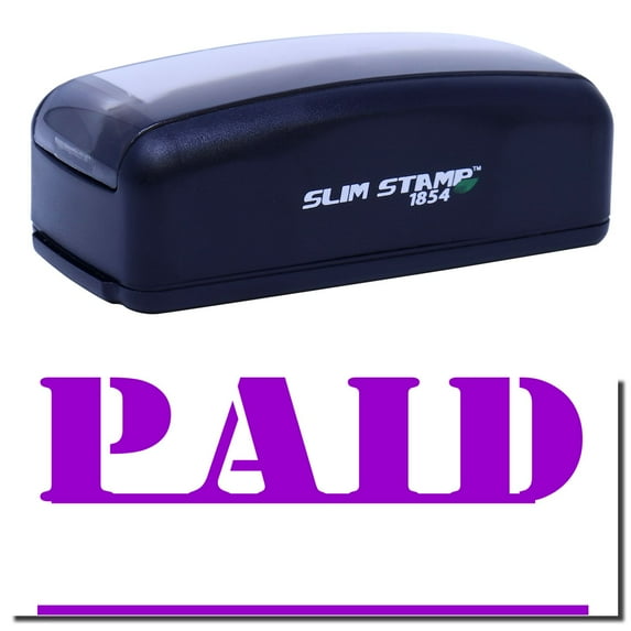 Large Pre-Inked Paid with Date Line Stamp, Slim 1854, Ultra Slim Design, Impression Size 1-13/16" by 2-1/2", Up to 25,000 Impressions - Purple Ink