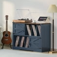 thumbnail image 3 of Large Record Player Stand, Turntable Table with Record Storage Up to 450 Albums, Vinyl Record Storage Cabinet Cabinet with Barn Doors, Mid-Century Turntable Stand for Living Room, Blue, 3 of 8