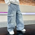 thumbnail image 7 of Lullu Boy's Casual Straight Cargo Jeans Loose Denim Pants with Pockets, Sizes 4-5, 7 of 7