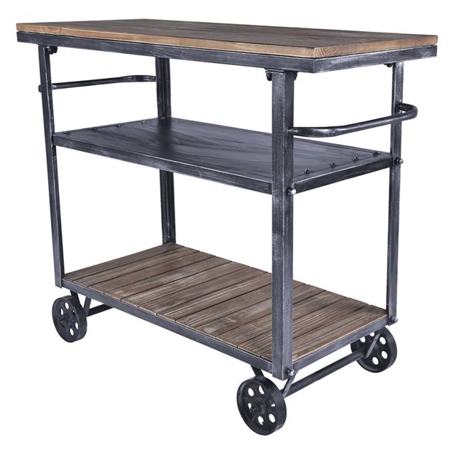 Reign Industrial Kitchen Cart in Industrial Grey and Pine Wood