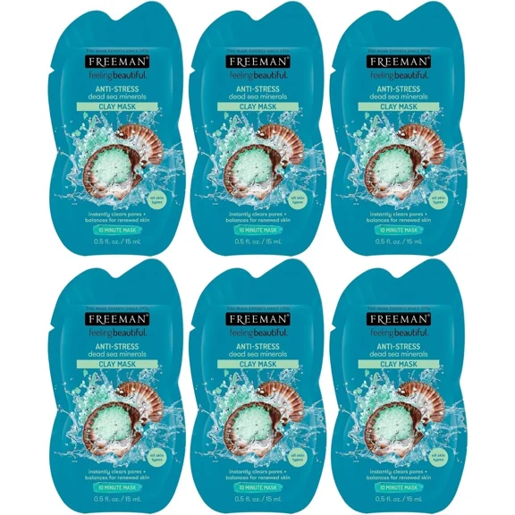Freeman, Anti-Stress Dead Sea Minerals Clay Mask Moisturizing Provides Mineral For Renewed Skin, 0.5 Fl Oz Pack of 6
