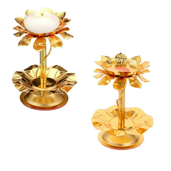 Triani 2Pcs Lotus Style Candle Holder Diwali Oil Lamps Lotus Candle Lamp for Home and Temple Decor Improving Home Balance Buddha Temple Home Decor