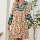 thumbnail image 2 of Vestido con cuello en V Rayón Suave Manga larga de linterna Estampado floral Vestido suelto casual para mujer Albaricoque S, 2 of 5