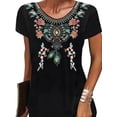 thumbnail image 2 of Mytrendy Women Ethnic Floral Print Short Sleeve Round Neck Tunic Mini Dress, 2 of 4