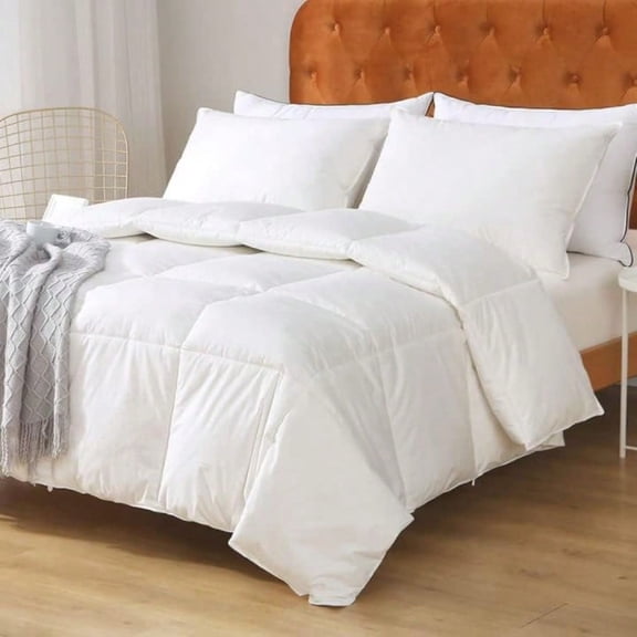 Feathers Down Comforter Twin 100 Organic Cotton Quilted Medium Warm All Seasons Duvet Insert Or StandAlone Comforter 68x90 Ivory White