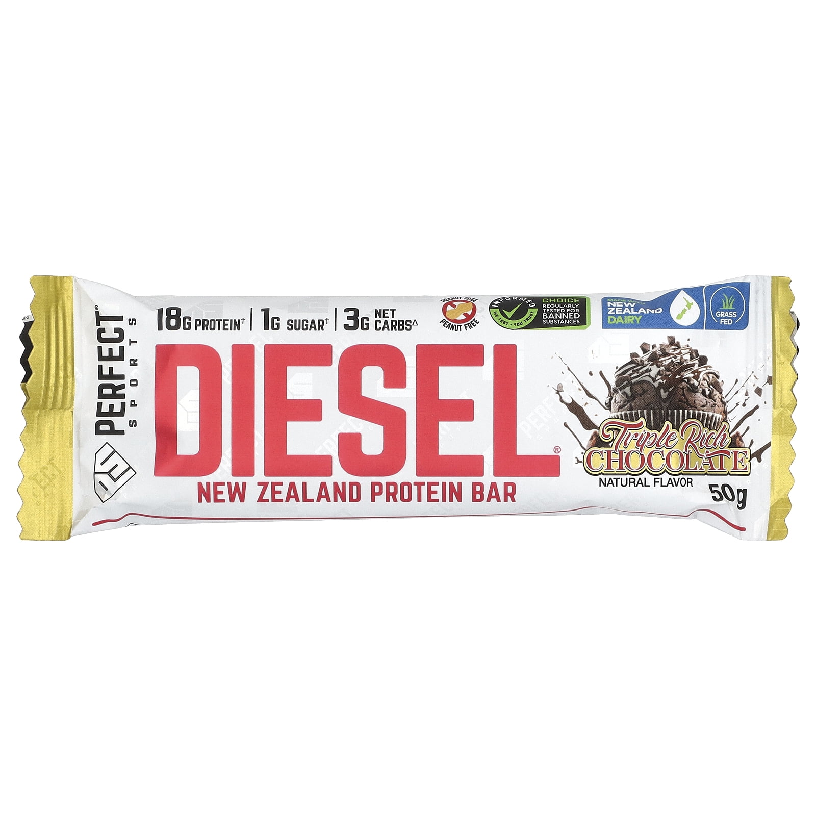 PERFECT Sports Diesel, New Zealand Protein Bar, Triple Rich Chocolate, 12 Bars, 50 g Each