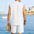 thumbnail image 6 of Yopmin Linen Set for Men 2 Piece Loose Summer Beach Tank T Shirts Solid Linen Outfits Sets for Vacation, 6 of 8