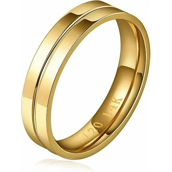NS Enterprise 5mm 14K Gold Filled Ring – Women’s Thick Wedding Band, High Polished Flat Cigar Band, Tarnish Resistant Jewelry Gift
