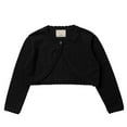thumbnail image 3 of Hansber Kids Girls Solid Color Long Sleeve Crochet Cardigan Single Button Bowknot Design Black 110, 3 of 7