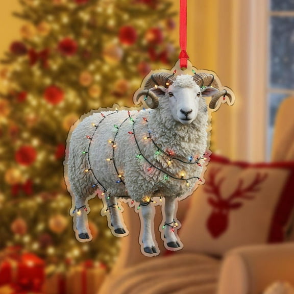 ViciArt Sheep Ornament, Christmas Tree Decoration, 3mm Acrylic or Wood, Holiday Lights, Festive Animal Decor