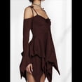 thumbnail image 4 of Disfraz de Halloween para Mujer, Vestido Midi Fluido con Pañuelo y Hombros Descubiertos, Estilo Hada Mariposa para Fiesta de Cosplay. Color Chocolate L, 4 of 8