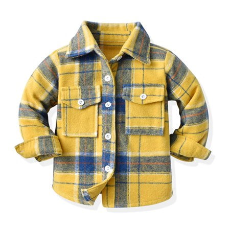 

HESHENG Little Kids Toddler Boy Girl Flannel Shirt Jacket Plaid Long Sleeve Lapel Button Down Fall Winter Warm Coat Outwear Clothes