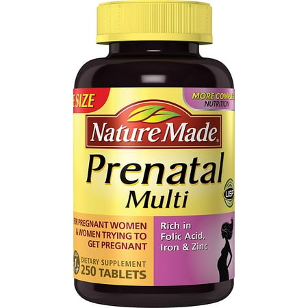 ® Multivitamin Prenatal Tablets w. Folic Acid, Iron, Iodine & Zinc Value Size 250 Ct Nature Made - 250