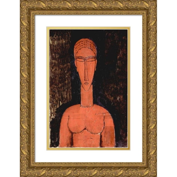Modigliani, Amedeo 13x18 Gold Ornate Wood Framed with Double Matting Museum Art Print Titled - Person with eyes closed