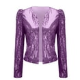 thumbnail image 3 of Yigetop Sequin Blazer for Women Women's Casual Fashion Sequin Bead Sparkling Suit Cardigan Jacket Metallic Jacket Women Purple S, 3 of 7