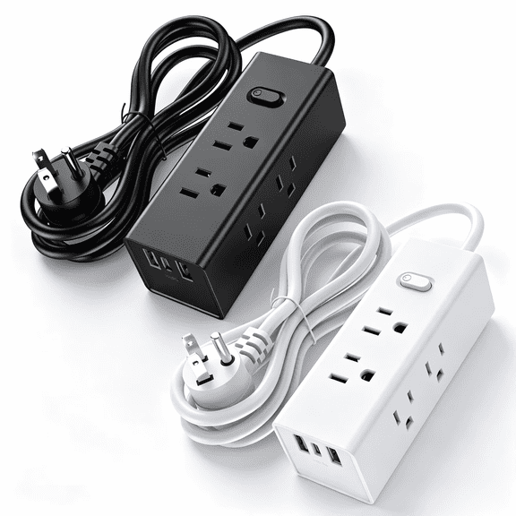 Avoben Rotating flat Plug Power Strip With 6 Widely Spaced Sockets, 2 USB-C Ports And 1 USB-A Port, 1440J Surge Protector, 5-Foot Extension Cord, Suitable For Home, Travel And Office(Pack of 2)