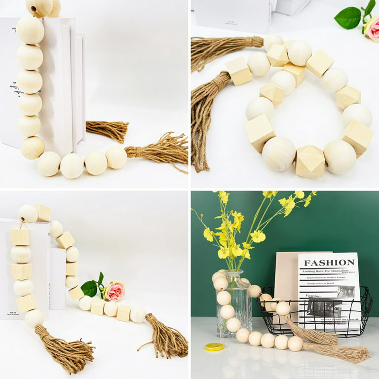 Wood Bead Garland with Large 1.5 Diameter Wooden Farmhouse Beads