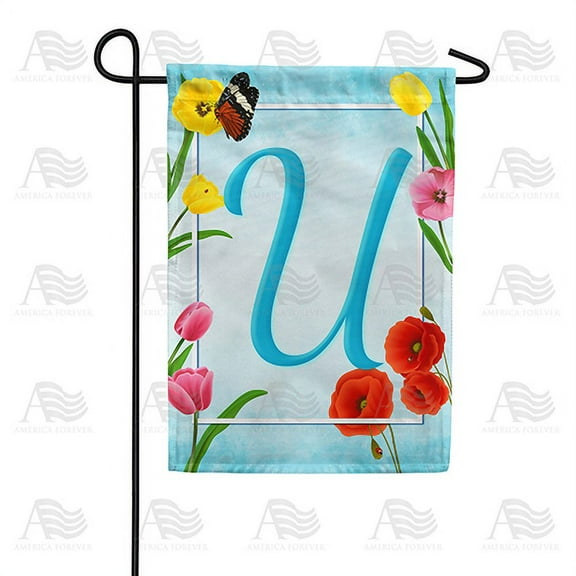America Forever Spring Monogram Garden Flag Letter U 12.5 x 18 inches Double Sided Vertical Outdoor, Yard, Lawn, Beautiful Summer Spring Flowers, Tulip, Ladybug, Bees Garden Flag