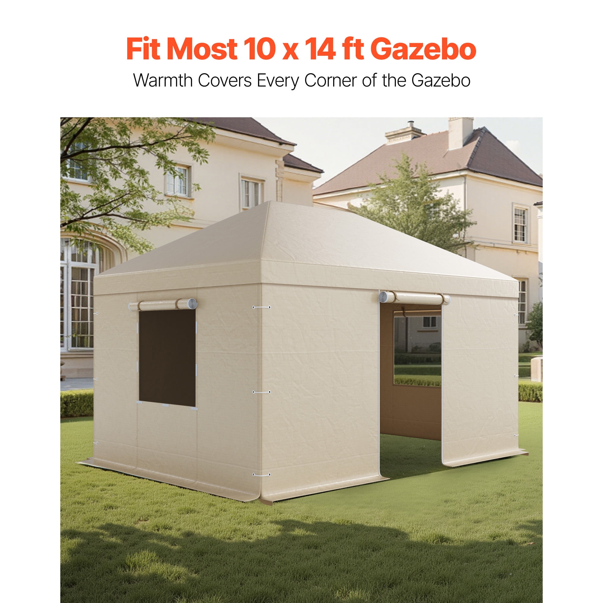 KFFKFF Winter Gazebo Cover Compatible with 10 x 14 ft Hardtop Gazebos, Durable All-Weather Cover with Side Panels & Ventilated Mesh Windows, High-Density PE Fabric, Protective Shelter Cover