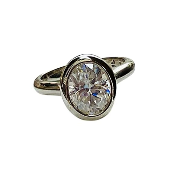 HeartsAndYou 2ct Engagement Ring for Women Oval Cut Moissanite Bezel Set Solitaire 18k White Gold over Silver