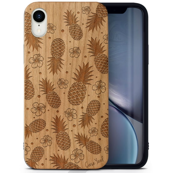 Case Yard Wooden Case Outside Soft TPU Silicone, Slim Fit Shockproof Wood Protective Phone Cover for Girls Boys Men and Women, Supports Wireless Charging Pineapple Pattern Design case for iPhone-XR