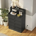 thumbnail image 6 of 4 Drawers Bedroom Dresser,Black Dresser with Power Outlets,Dresser with Drawers for Hallway,Chest of Drawers for Living Room,Tall Nightstand with Fabric Drawers & Hutch ,PU Finish, 6 of 9