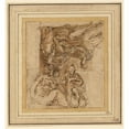 thumbnail image 2 of Parmigianino 20x21 Black Ornate Framed Double Matted Museum Art Print Titled: Two Studies for a Holy Family (1526), 2 of 5