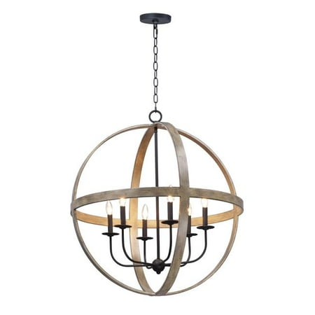 

Maxim 27576BWBK 30 in. Compass 6 Light Barn Wood & Black Single Pendant Ceiling Light