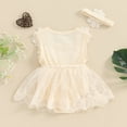 thumbnail image 4 of Riecok Newborn Infant Girl 1st Birthday Party Dress Princess Romper Soft Tulle 3D Flower Applique Ruffle Sleeve 0-18 Months Beige 6 M, 4 of 6