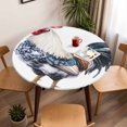 thumbnail image 5 of White Blue Rooster Elastic Fitted Round Table Cover Simple Style Waterproof Outdoor Tablecloth for Holiday Party, Picnic, Patio & Dining Fits Tables Up to 45"-54", 5 of 8