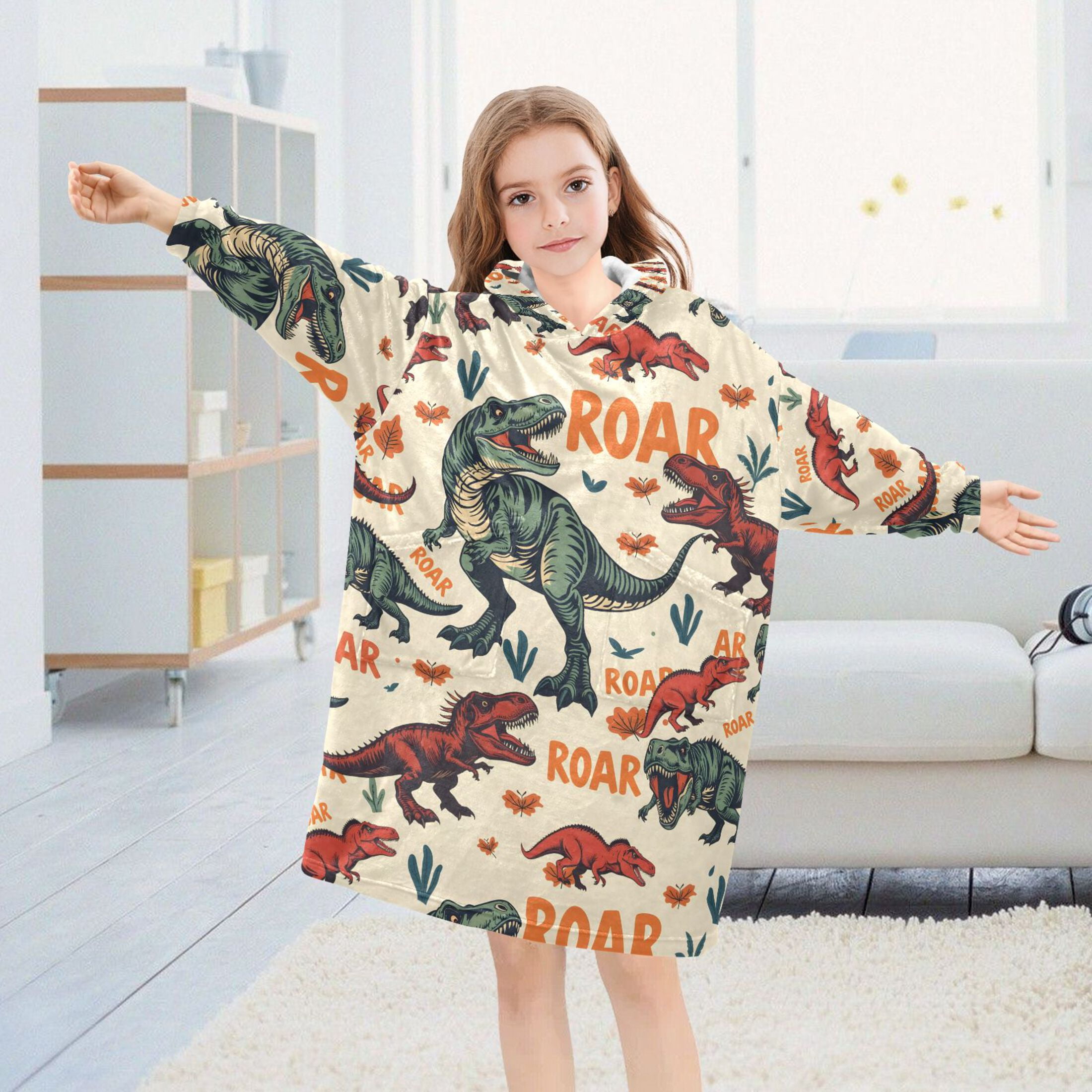 joogoo Wearable Blanket Hoodie for Cartoon Dinosaur-d5 Flannel Sherpa Pocket 3-14 YR S