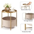 thumbnail image 5 of Small Round Side End Table 45x45x52cm Modern Metal Nightstand with Fabric Basket Nordic Bedside Tables for Living Room Dining Bedroom Gold, 5 of 7